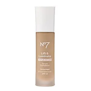 No7 Lift & Luminate Triple Action Serum Foundation - Warm Ivory - Liquid Foundation Makeup with SPF 15 for Dewy, Glowy Base - Radiant Serum Foundation for Mature Skin (30ml)