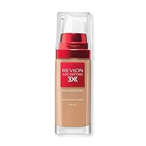 Liquid Foundation by Revlon, Age Defying 3XFace Makeup, Anti-Aging and Firming Formula, SPF 30, Longwear Medium Buildable Coverage with Natural Finish, 035 Natural Beige, 1 Fl Oz