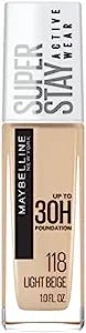 Maybelline Super Stay Full Coverage Liquid Foundation Active Wear Makeup, Up to 30Hr Wear, Transfer, Sweat & Water Resistant, Matte Finish, Light Beige, 1 Count