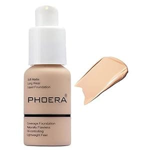 PHOERA Foundation, PHOERA Matte Liquid Foundation,PHOERA Makeup for Women, Foundation Full Coverage Concealer, 30ml 24HR Matte Oil Control Concealer (1 pcs-102- Nude)