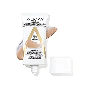 Anti-Aging Foundation by Almay, Smart Shade Face Makeup with Hyaluronic Acid, Niacinamide, Vitamin C & E, Hypoallergenic-Fragrance Free, 200 Light Medium, 1 Fl Oz (Pack of 1)