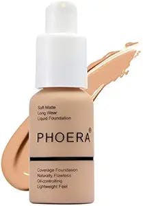 1 Piece - PHOERA Foundation - Flawless Soft Matte Liquid Foundation with 24 HR Oil Control and Concealer, Full Coverage Makeup for a Smooth, Long-Lasting Look, Waterproof 30ml (104 Buff Beige)