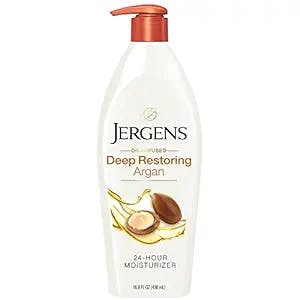 Jergens Deep Restoring Argan Oil Moisturizer, Soothing Body and Hand Lotion, 16.8 oz, with Reviving Argan Oil and Vitamin E, Oil-Infused, Dermatologist Tested