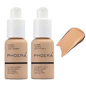 2 Pack PHOERA Foundation 104 Buff Beige Makeup,Full Coverage Foundation for Women and Girls