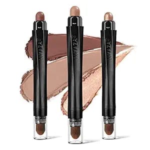 LUXAZA 3Pcs Neutral Brown Eyeshadow Stick Set, Matte And Shimmer Creamy Eyeshadow Pencil, Shiny Pink Shadow Stick Set, Waterproof Long Lasting Smoky Eye Makeup…