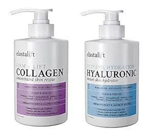 Elastalift Collagen Body Cream + Hyaluronic Acid Lotion Skin Care Set, Anti Aging Face & Body Moisturizer Dry Skin Rescue Creams For Wrinkle Control, Lifting, Firming, & Tightening Skin, 2-Pack