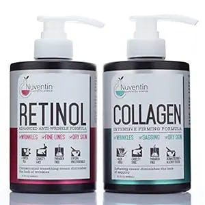 Nuventin Collagen Firming Cream + Retinol Anti Aging Lotion Face & Body Skin Care Set, Collagen & Retinol Moisturizer Skincare Creams Help Repair Wrinkles, Fine Lines, Sagging Skin & Dry Skin, Bundle