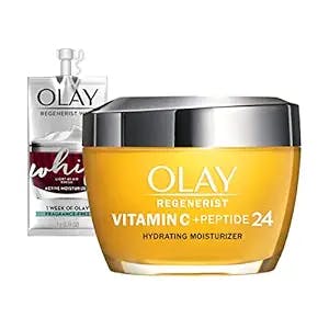 Olay Regenerist Vitamin C + Peptide 24 Brightening Face Moisturizer for Brighter Skin, Lightweight anti-aging cream for dark spots, Includes Olay Whip Travel size for dry
