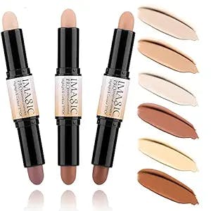 CCbeauty Contour Stick, 3pcs Dual-ended Wonder Stick Cream Highlight & Contour Makeup Kit, Bronzer and Highlighter Sticks Set for Face Contouring Shaping Makeup, Long Lasting & Waterproof - All Skin
