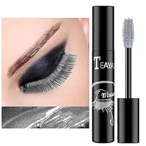 Eyret Waterproof Long-lasting Colorful Mascara Silver Smudgeproof Fast Dry Eye Lashes Curling Lengthening Thick Eyelashes Paste Beauty Makeup for Women and Girls (2#)