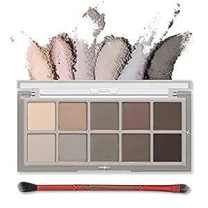 Erinde 10 Colors Eyeshadow Palette Makeup - Matte Naked Eye Shadow, Ultra-Blendable, Naturing-Looking, Long Lasting, Neutral Nudes Eye Shadow Palette with Brush, Suitable for Older Women, Cement Color