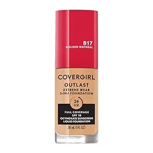 Covergirl Outlast Extreme Wear 3-in-1 Full Coverage Liquid Foundation, SPF 18 Sunscreen, Golden Natural, 1 Fl. Oz.