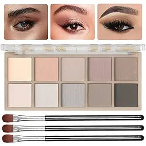 10 Colors Eyeshadow Palette Smooth Matte Nude Eye Makeup Palette,High Pigmented, Naturing-Looking, Ultra-Blendable,Long Lasting High Neutral Eyeshadow Pawlette with 3 Eyeshadow Brush(Cement color)