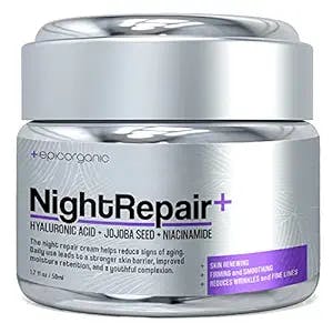 Epic Organic Night Repair | Anti Wrinkle Night Cream for Women | Anti Aging Night Cream with Hyaluronic Acid and Collagen | Night Moisturizer for Face | Day and Night Facial Skin Care | 1.7 oz