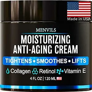 Men's Face Moisturizer Cream - Anti Aging Cream for Men with Collagen, Retinol, Vitamins E, Jojoba Oil - Mens Face Lotion - Mens Skin Care - Facial Eye Wrinkle Cream - Day & Night - Made in USA, 4 oz