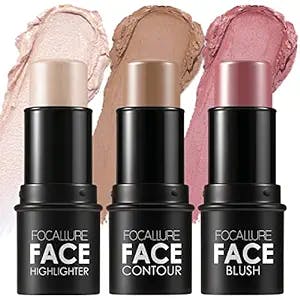 FOCALLURE 3 Pcs Cream Contour Sticks,Shades with Highlighter & Bronzer & Blush,Non-greasy and Water-resistant Face Contouring Pen,Easy to Sculpt the Face and Create a Lightweight Finishing Makeup,LIGHT-MEDIUM