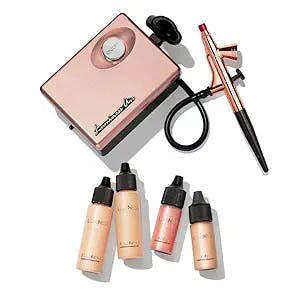 LUMINESS Legend Makeup Airbrush System & 4-Piece Foundation Starter Kit, Medium Coverage - Quick, Easy & Long Lasting Application - Includes (2) Silk 4-In-1 Foundation, Highlighter & Blush