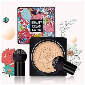 NUIBO Air Cushion CC Cream Foundation Moisturizing Long Lasting Matte Concealer Light Weight Smoothly Water Proof Makeup Base Liquid Foundation with 2PCS Mushroom Head【Natural/Unscrew Lid】