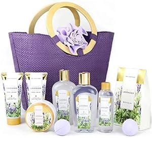 Spa Luxetique Gift Baskets for Women, Spa Gifts for Women - 10pcs Lavender Bath Gifts with Bath Bomb, Body Lotion, Bubble Bath, Relaxing Spa Baskets for Women Gifft, Birthday Mothers Day Gifts for Mom