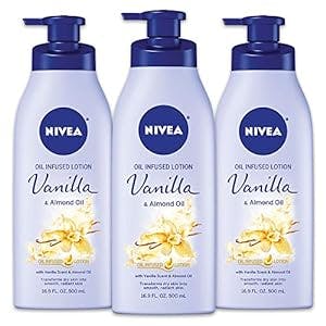 NIVEA Oil Infused Body Lotion, Vanilla and Almond Oil, Body Lotion for Dry Skin, 3 Pack of 16.9 Fl Oz Pump Bottle