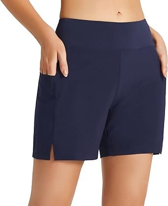 BALEAF Women's 5" Quick Dry High Waisted Swim Board Shorts UPF 50+ Swimsuit Bottom Trunks with Liner