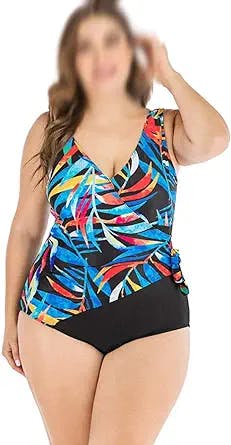 ODEROL Plus Size Swimwear Women Swimsuit Large Size 1-Piece Swim Wear Female Print Swimming Suit V-Neck Beach