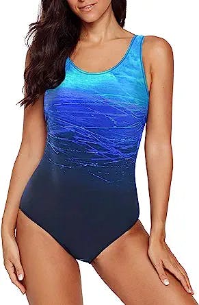 Aleumdr Womens Color Block Print One Piece Swimsuits Athletic Training Swimwear Bathing Suits