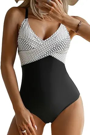 B2prity Women's One Piece Swimsuits Tummy Control Front Cross Bathing Suits Slimming Swimsuit V Neck Swimwear Monokini