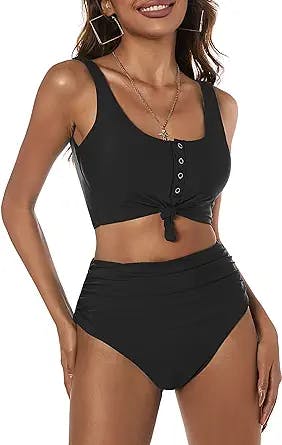 ZAFUL Women's High Waisted Bikini Scoop Neck Swimsuit Two Pieces Bathing Suit