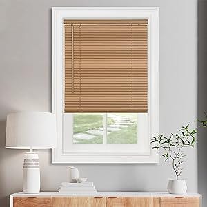 Cordless Light Filtering Mini Blind - 30 Inch Length, 64 Inch Height, 1" Slat Size - Woodtone - Cordless GII Morningstar Horizontal Windows Blinds for Interior by Achim Home Decor