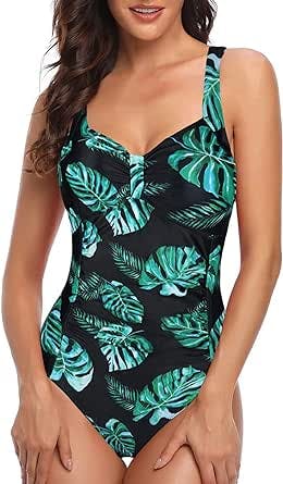 Tempt Me Women Ruched Slimming One Piece Swimsuits Tummy Control Vintage Bathing Suits