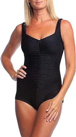 Maxine Of Hollywood Women's Shirred Front Girl Leg One Piece Swimsuit