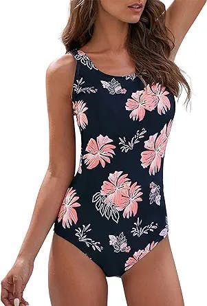 American Trends One Piece Bathing Suit for Women Crisscross Back Slimming Swimsuit Tummy Control Athletic Swimming Suit