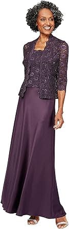 Alex Evenings Women's Long Mock Jacket Dress with Satin Skirt